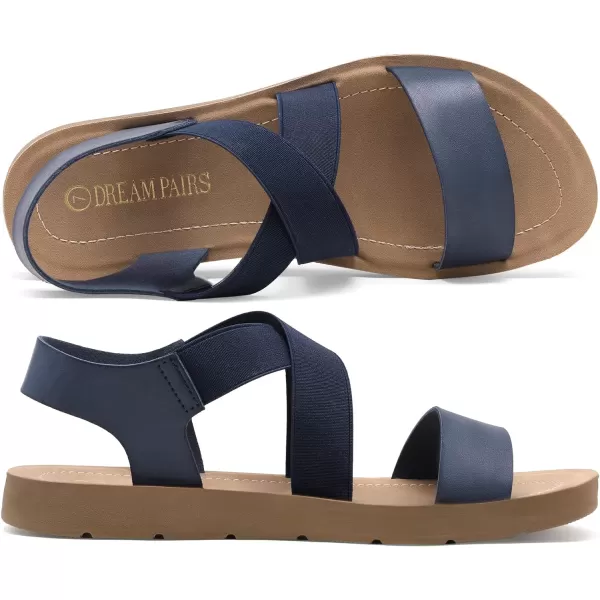 imageDREAM PAIRS Womens Open Toe Elastic Ankle Strap Flat Summer SandalsNavy2