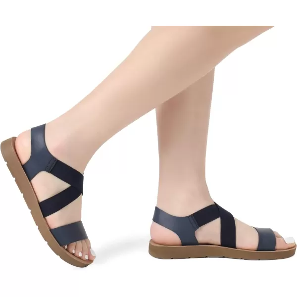imageDREAM PAIRS Womens Open Toe Elastic Ankle Strap Flat Summer SandalsNavy2