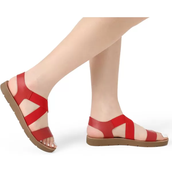 imageDREAM PAIRS Womens Open Toe Elastic Ankle Strap Flat Summer SandalsRed2