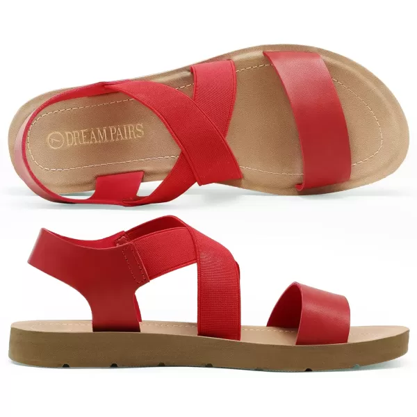imageDREAM PAIRS Womens Open Toe Elastic Ankle Strap Flat Summer SandalsRed2