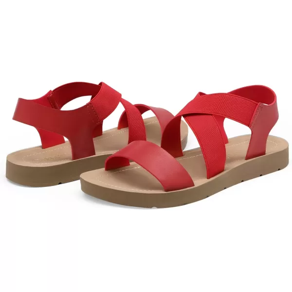 imageDREAM PAIRS Womens Open Toe Elastic Ankle Strap Flat Summer SandalsRed2