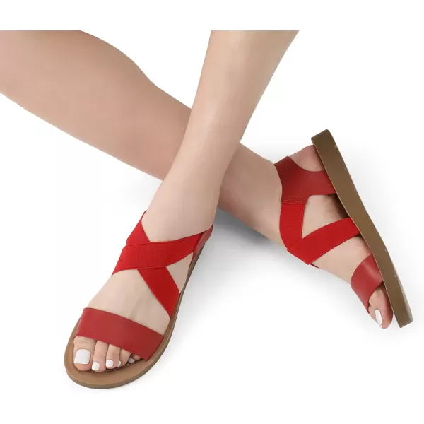 imageDREAM PAIRS Womens Open Toe Elastic Ankle Strap Flat Summer SandalsRed2