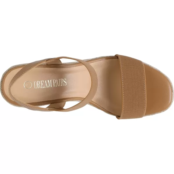 imageDREAM PAIRS Womens Open Toe Espadrilles Dressy Platform Sandals Slip on Elastic Ankle Strap Wedges SandalsCamel