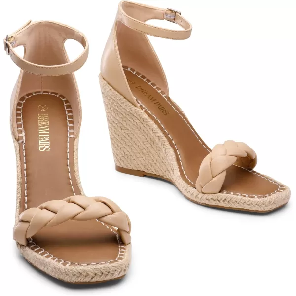 imageDREAM PAIRS Womens Open Toe Espadrilles Wedges Ankle Straps High Heels Platform Dressy SandalsNude Braided