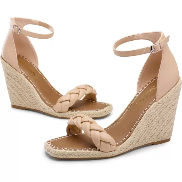 imageDREAM PAIRS Womens Open Toe Espadrilles Wedges Ankle Straps High Heels Platform Dressy SandalsNude Braided