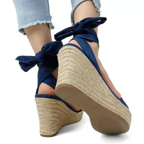imageDREAM PAIRS Womens Open Toe Espadrilles Wedges Tie Lace Up Cute Ankle Strap Platform Sandals Dressy ShoesNavy