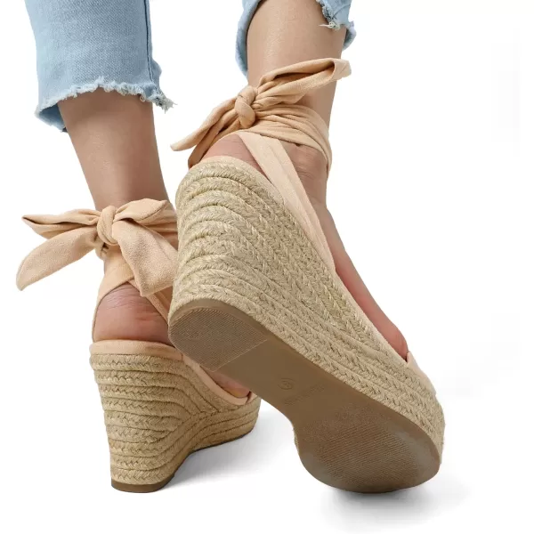imageDREAM PAIRS Womens Open Toe Espadrilles Wedges Tie Lace Up Cute Ankle Strap Platform Sandals Dressy ShoesNude