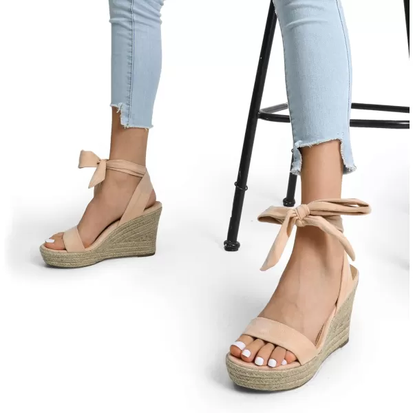 imageDREAM PAIRS Womens Open Toe Espadrilles Wedges Tie Lace Up Cute Ankle Strap Platform Sandals Dressy ShoesNude