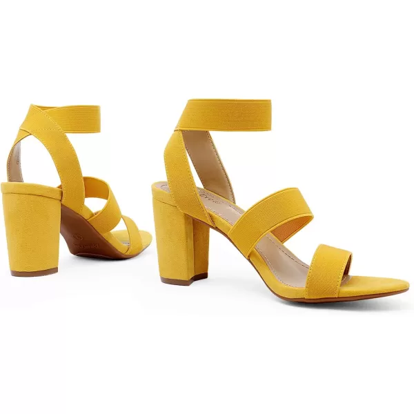 imageDREAM PAIRS Womens Open Toe High Chunky Elastic Strap Dress Heel SandalsMustardYellow
