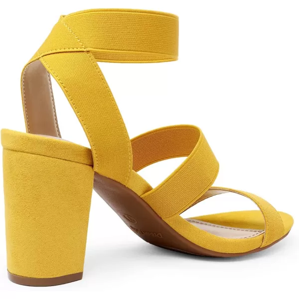imageDREAM PAIRS Womens Open Toe High Chunky Elastic Strap Dress Heel SandalsMustardYellow
