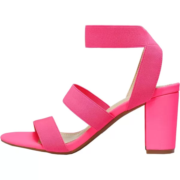imageDREAM PAIRS Womens Open Toe High Chunky Elastic Strap Dress Heel SandalsNeonPink