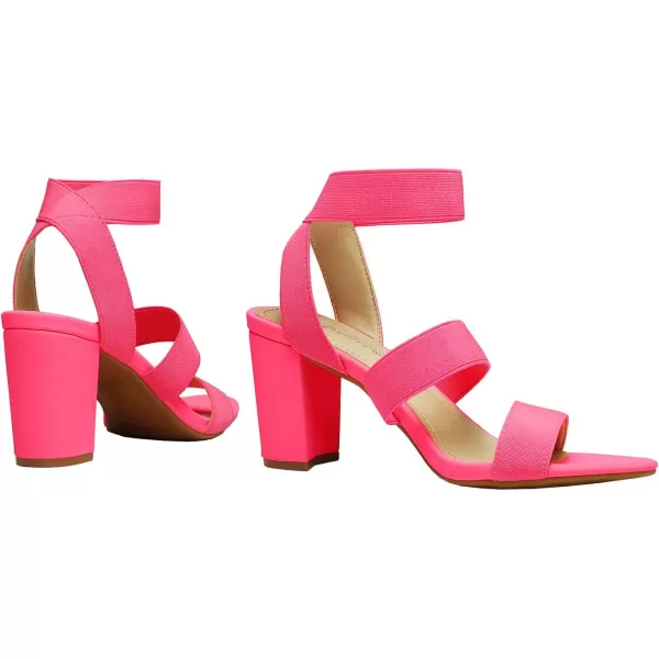 imageDREAM PAIRS Womens Open Toe High Chunky Elastic Strap Dress Heel SandalsNeonPink