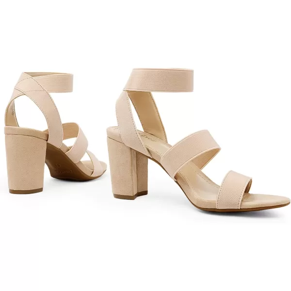 imageDREAM PAIRS Womens Open Toe High Chunky Elastic Strap Dress Heel SandalsNude