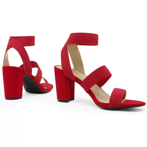 imageDREAM PAIRS Womens Open Toe High Chunky Elastic Strap Dress Heel SandalsRed