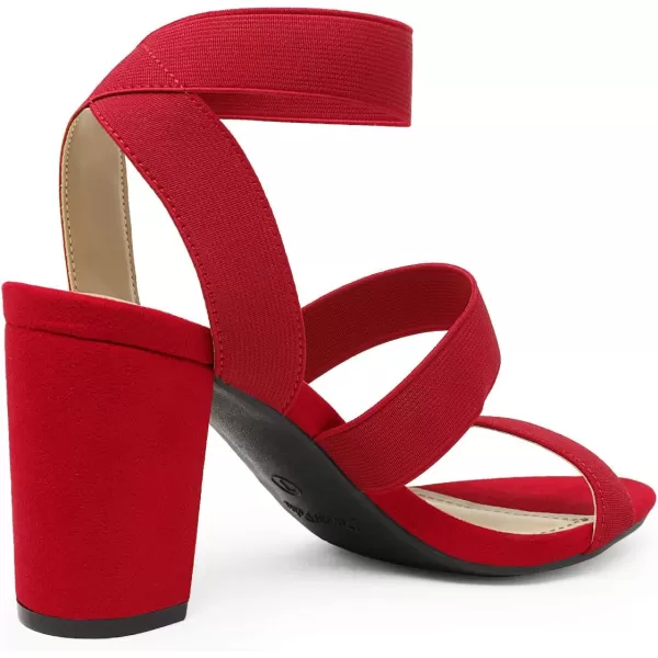 imageDREAM PAIRS Womens Open Toe High Chunky Elastic Strap Dress Heel SandalsRed