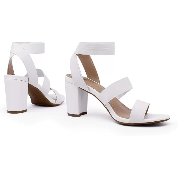 imageDREAM PAIRS Womens Open Toe High Chunky Elastic Strap Dress Heel SandalsWhite