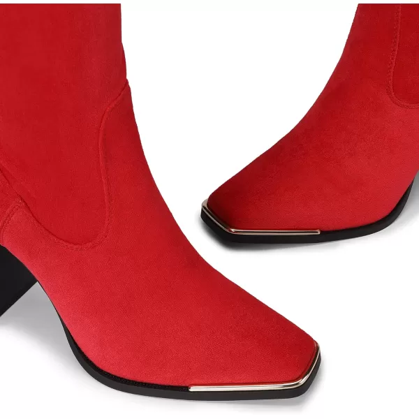 imageDREAM PAIRS Womens Over The Knee Boots Thigh High Square Toe Chunky Block HIgh Heel Long Sexy Fall BootsRed Suede