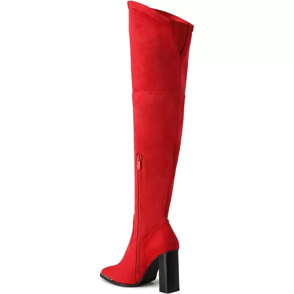 imageDREAM PAIRS Womens Over The Knee Boots Thigh High Square Toe Chunky Block HIgh Heel Long Sexy Fall BootsRed Suede