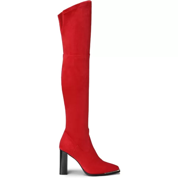 imageDREAM PAIRS Womens Over The Knee Boots Thigh High Square Toe Chunky Block HIgh Heel Long Sexy Fall BootsRed Suede