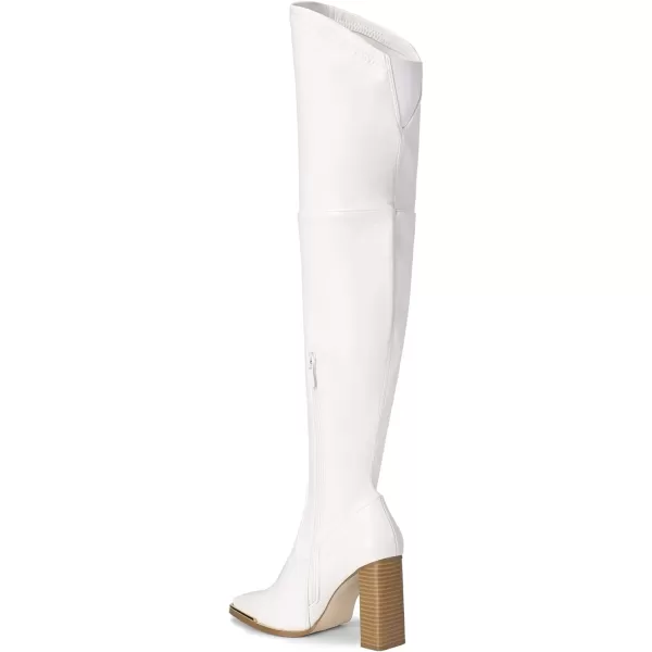 imageDREAM PAIRS Womens Over The Knee Boots Thigh High Square Toe Chunky Block HIgh Heel Long Sexy Fall BootsWhite Pu