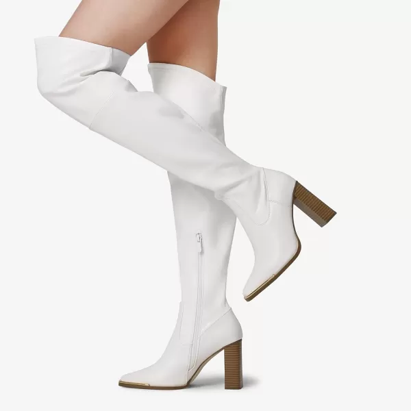 imageDREAM PAIRS Womens Over The Knee Boots Thigh High Square Toe Chunky Block HIgh Heel Long Sexy Fall BootsWhite Pu