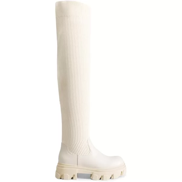 imageDREAM PAIRS Womens Over The Knee Platform Thigh High Boots Long Stretch Soft Chunky Lug Sole Fall BootsBeigeknit
