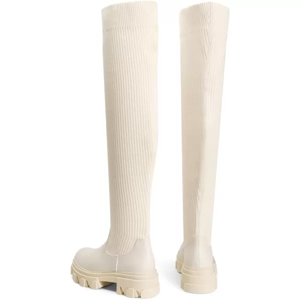 imageDREAM PAIRS Womens Over The Knee Platform Thigh High Boots Long Stretch Soft Chunky Lug Sole Fall BootsBeigeknit