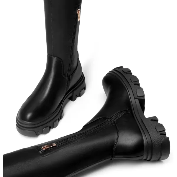 imageDREAM PAIRS Womens Over The Knee Platform Thigh High Boots Long Stretch Soft Chunky Lug Sole Fall BootsBlack Pu