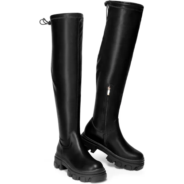 imageDREAM PAIRS Womens Over The Knee Platform Thigh High Boots Long Stretch Soft Chunky Lug Sole Fall BootsBlack Pu