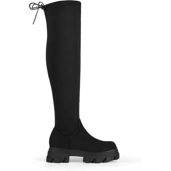 imageDREAM PAIRS Womens Over The Knee Platform Thigh High Boots Long Stretch Soft Chunky Lug Sole Fall BootsBlack Suede