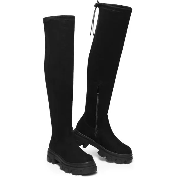 imageDREAM PAIRS Womens Over The Knee Platform Thigh High Boots Long Stretch Soft Chunky Lug Sole Fall BootsBlack Suede