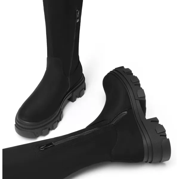 imageDREAM PAIRS Womens Over The Knee Platform Thigh High Boots Long Stretch Soft Chunky Lug Sole Fall BootsBlack Suede