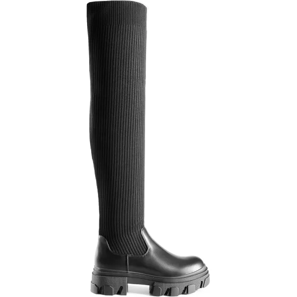 imageDREAM PAIRS Womens Over The Knee Platform Thigh High Boots Long Stretch Soft Chunky Lug Sole Fall BootsBlackknit