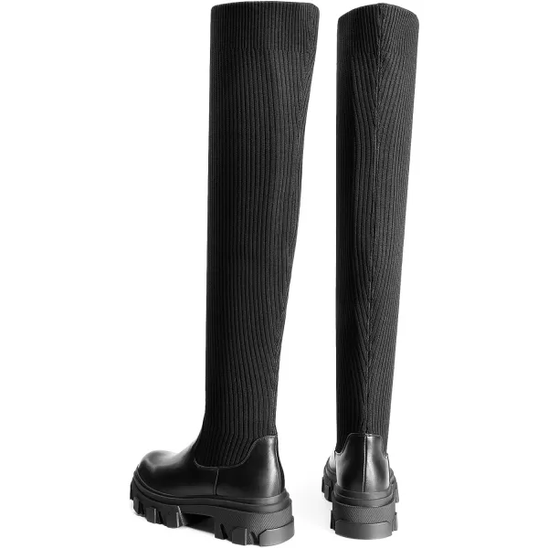 imageDREAM PAIRS Womens Over The Knee Platform Thigh High Boots Long Stretch Soft Chunky Lug Sole Fall BootsBlackknit