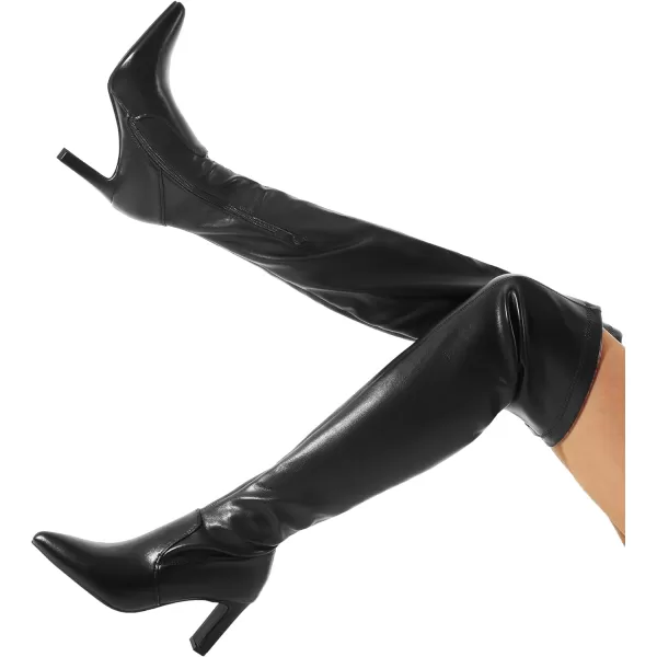 imageDREAM PAIRS Womens Over The Knee Stretch Thigh High Boots Chunky High Heels Pointed Toe Long Fall BootsBlackpu
