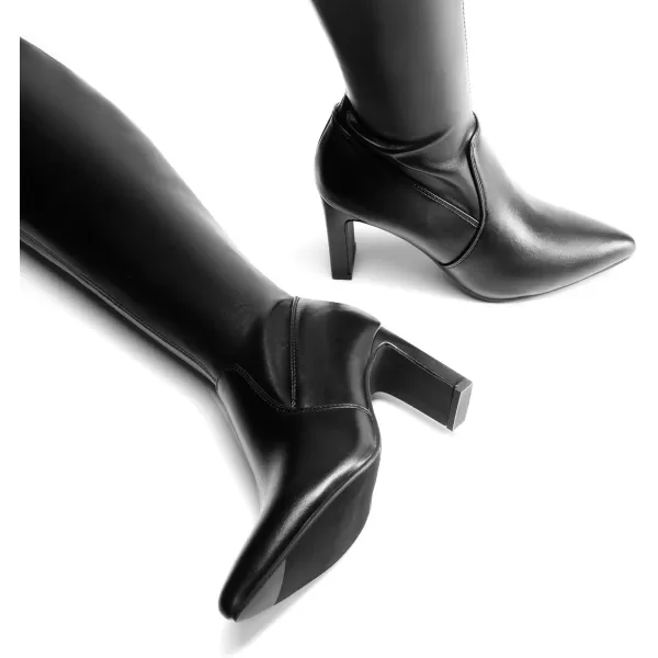 imageDREAM PAIRS Womens Over The Knee Stretch Thigh High Boots Chunky High Heels Pointed Toe Long Fall BootsBlackpu