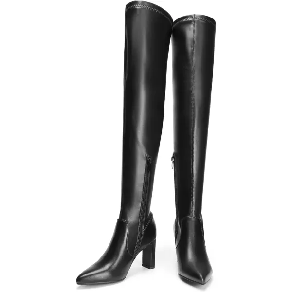 imageDREAM PAIRS Womens Over The Knee Stretch Thigh High Boots Chunky High Heels Pointed Toe Long Fall BootsBlackpu