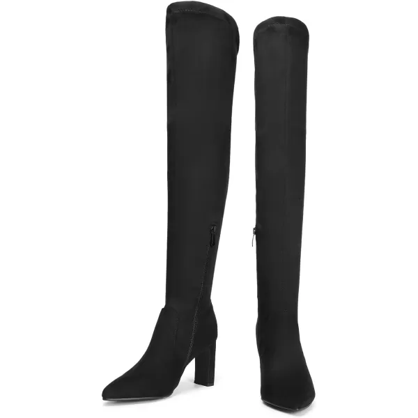 imageDREAM PAIRS Womens Over The Knee Stretch Thigh High Boots Chunky High Heels Pointed Toe Long Fall BootsBlacksuede