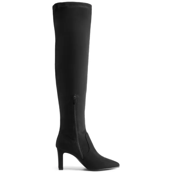 imageDREAM PAIRS Womens Over The Knee Stretch Thigh High Boots Chunky High Heels Pointed Toe Long Fall BootsBlacksuede
