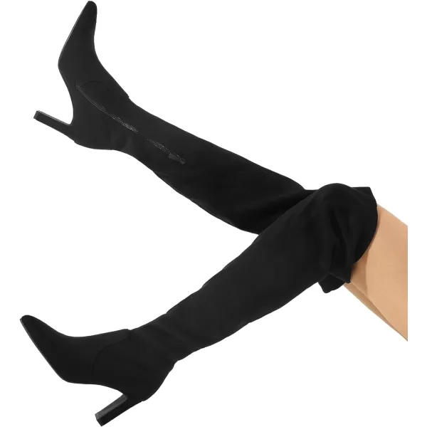 imageDREAM PAIRS Womens Over The Knee Stretch Thigh High Boots Chunky High Heels Pointed Toe Long Fall BootsBlacksuede