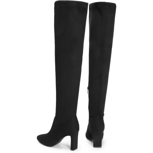 imageDREAM PAIRS Womens Over The Knee Stretch Thigh High Boots Chunky High Heels Pointed Toe Long Fall BootsBlacksuede
