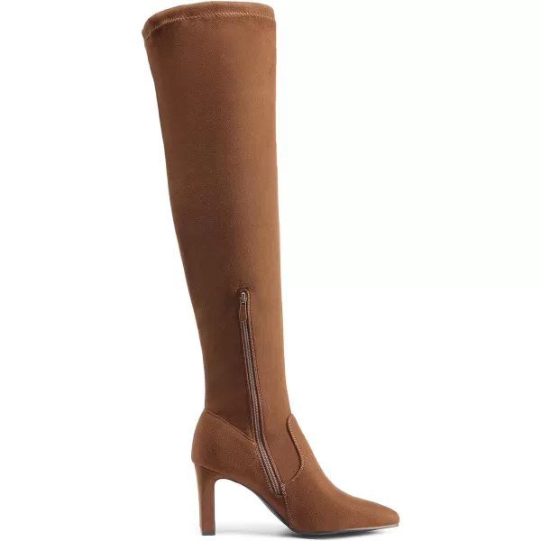 imageDREAM PAIRS Womens Over The Knee Stretch Thigh High Boots Chunky High Heels Pointed Toe Long Fall BootsBrownsuede