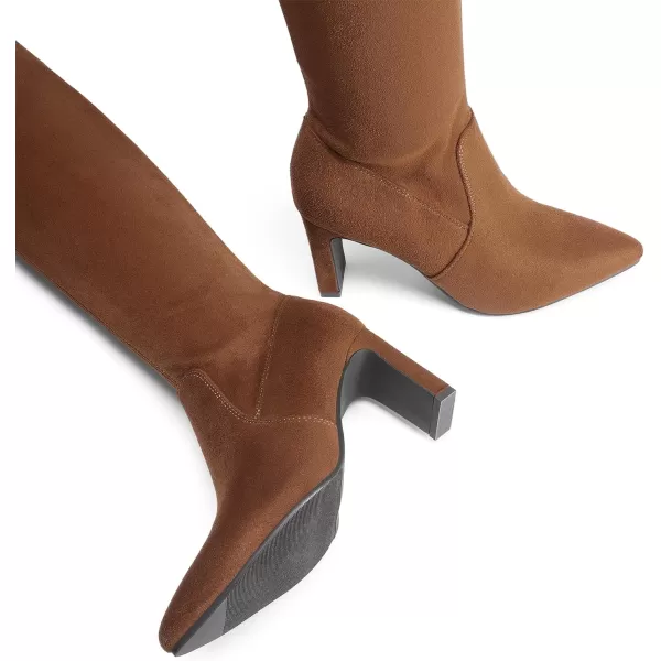 imageDREAM PAIRS Womens Over The Knee Stretch Thigh High Boots Chunky High Heels Pointed Toe Long Fall BootsBrownsuede