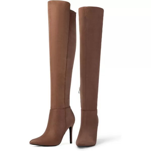 imageDREAM PAIRS Womens Over The Knee Thigh High Boots Long Stretch Pointed Toe Stiletto High Heels Fall Sexy BootsBrown Suede
