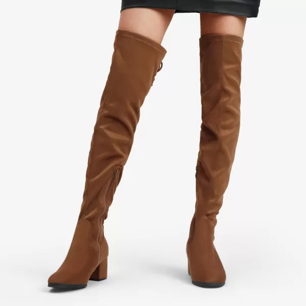 imageDREAM PAIRS Womens Over The Knee Thigh High Chunky Heel Boots Long Stretch Sexy Fall BootsBrownSuede
