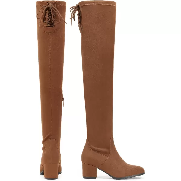 imageDREAM PAIRS Womens Over The Knee Thigh High Chunky Heel Boots Long Stretch Sexy Fall BootsBrownSuede