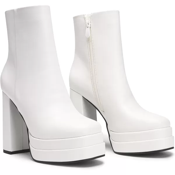 imageDREAM PAIRS Womens Platform Ankle Boot High Chunky Heels Square Toe Comfort Party Dress Booties Shoes for WomenWhite