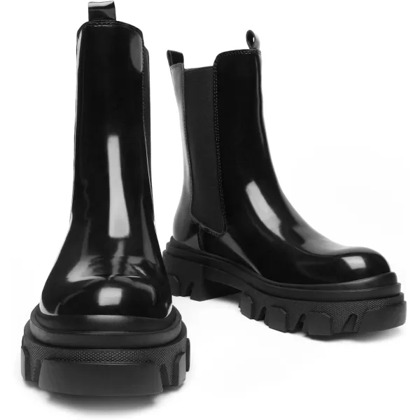 imageDREAM PAIRS Womens Platform Chelsea Boots Lug Sole Combat Mid Calf Slip On Chunky Ankle BootiesBlack