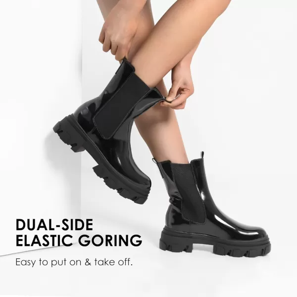 imageDREAM PAIRS Womens Platform Chelsea Boots Lug Sole Combat Mid Calf Slip On Chunky Ankle BootiesBlack