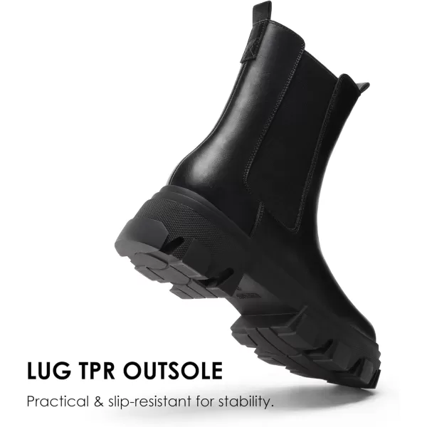imageDREAM PAIRS Womens Platform Chelsea Boots Lug Sole Combat Mid Calf Slip On Chunky Ankle BootiesBlackPu